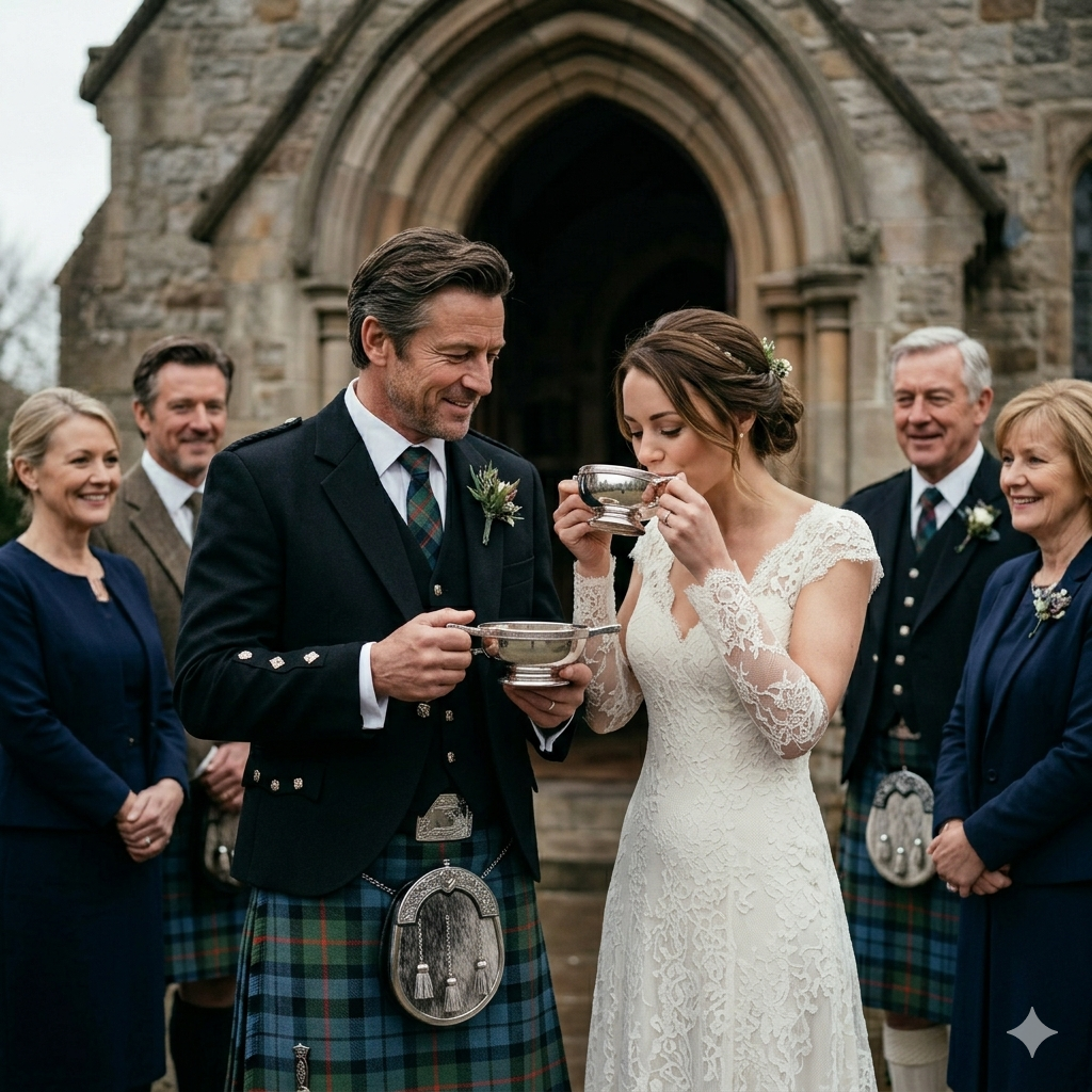 Passing of the Quaich at scottish wedding